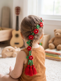 Handcrafted Crochet Flower Baby Paranda – Traditional Floral Hair Braid Accessory & Tassel Extension for Baby Girls
