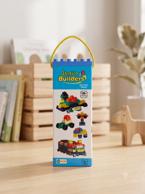 Junior Builders Building Blocks Set, 100+ Pieces, Multicolour, Plastic, for Kids 3+, Build Create Learn