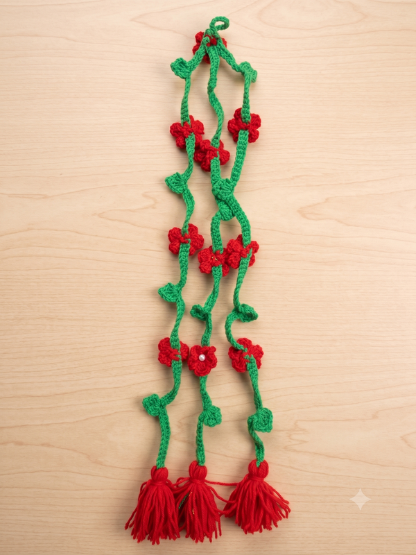 Handcrafted Crochet Flower Baby Paranda – Traditional Floral Hair Braid Accessory & Tassel Extension for Baby Girls