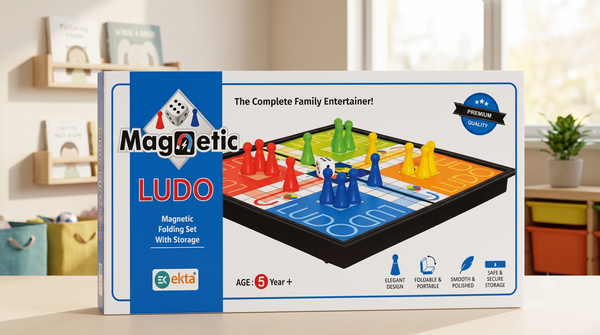 Magnetic Ludo Board Game, Foldable Travel Game, Magnetic Pawns & Dice, Portable Storage Case, Family Game for Kids & Adults