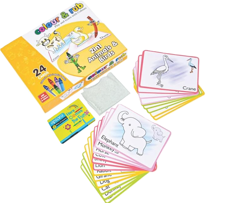 Colour & Rub 2-in-1 Animal & Birds | Fun and Interactive Tracing and Coloring Activity | Enhances Fine Motor Skills | Reusable and Safe for Kids | Learn About Animals and Birds